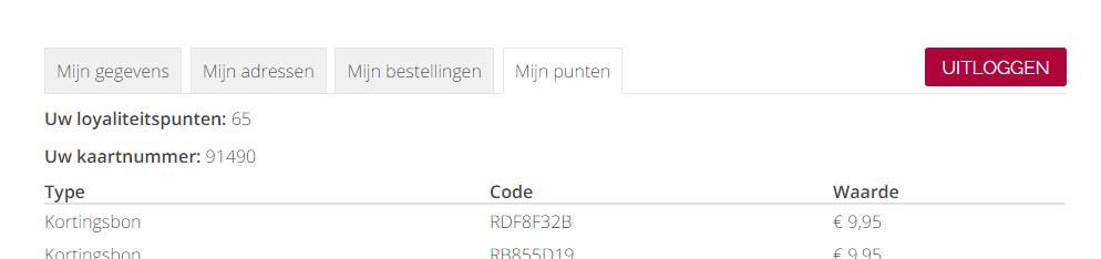 Mijn Account met inzicht waardepunten